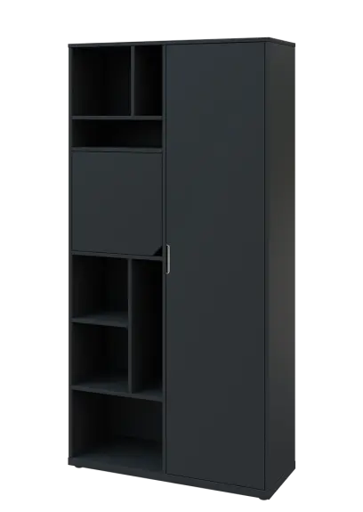 KSR6-83 P skříň šatní, 1x výsuvné ramínko, dvířka, niky, 2053x1022x400 mm, provedení pravé, antracit